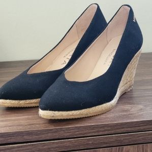 Navy blue pointed toe wedges